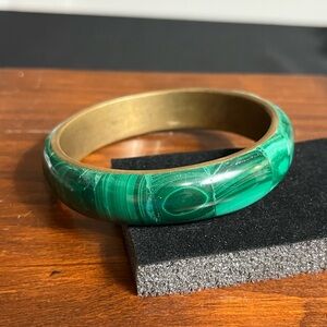 Vintage malachite inlay brass bangle bracelet size 7 3/4